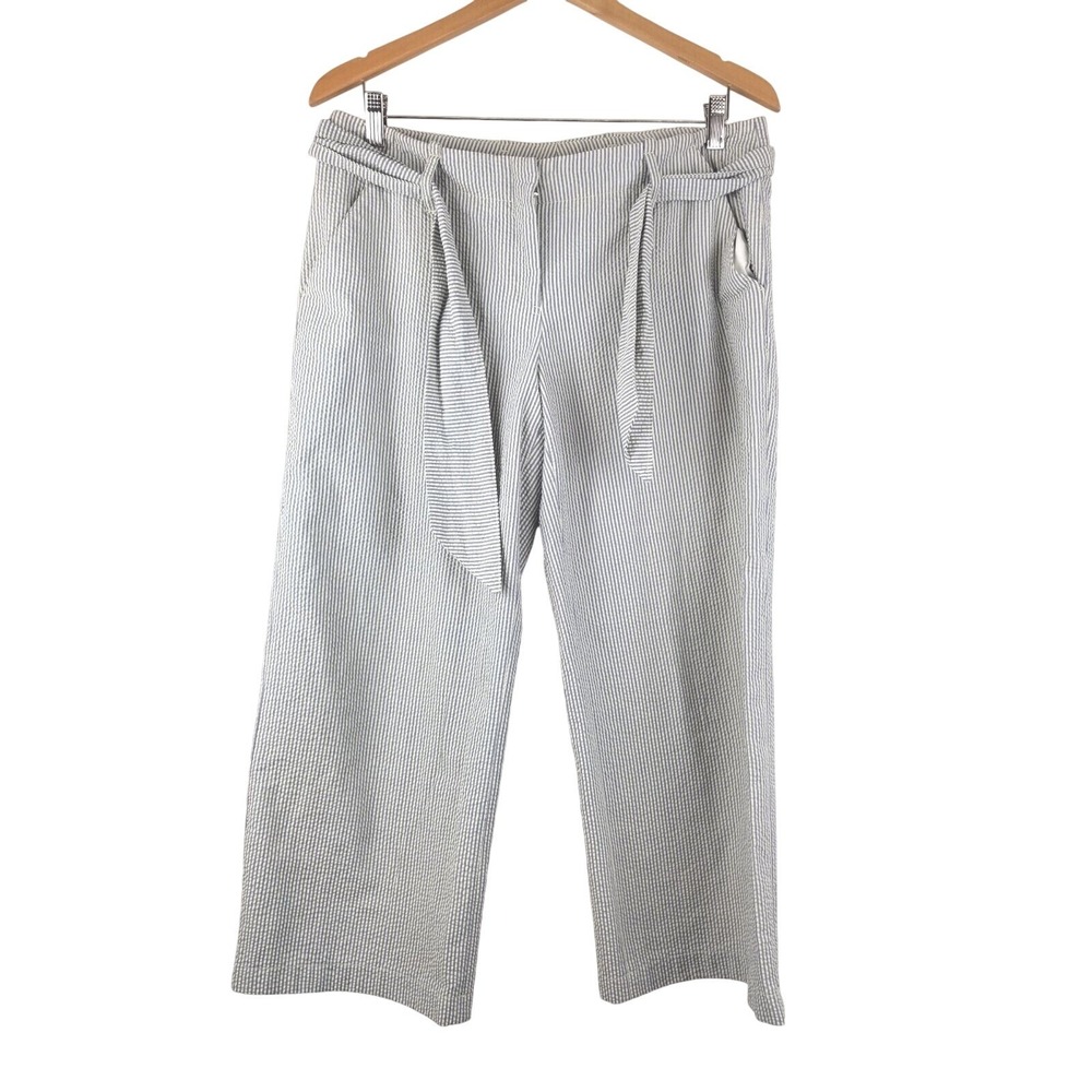 Kristina Ti DESIGNER pants 44 Wide Leg Seersucker Belt Tie Women MADE IN ITALY L